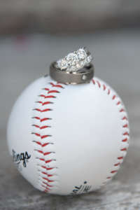 Custom engagement ring on baseball